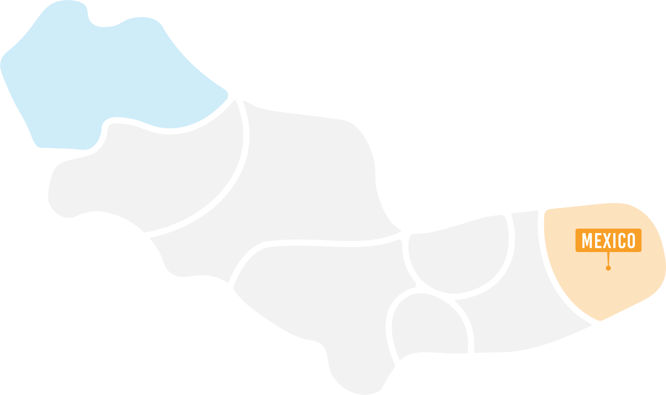 Kaart met de ligging van Mexico.