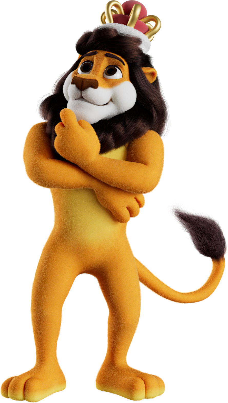 Koning Leeuw denkt met gekruiste armen.