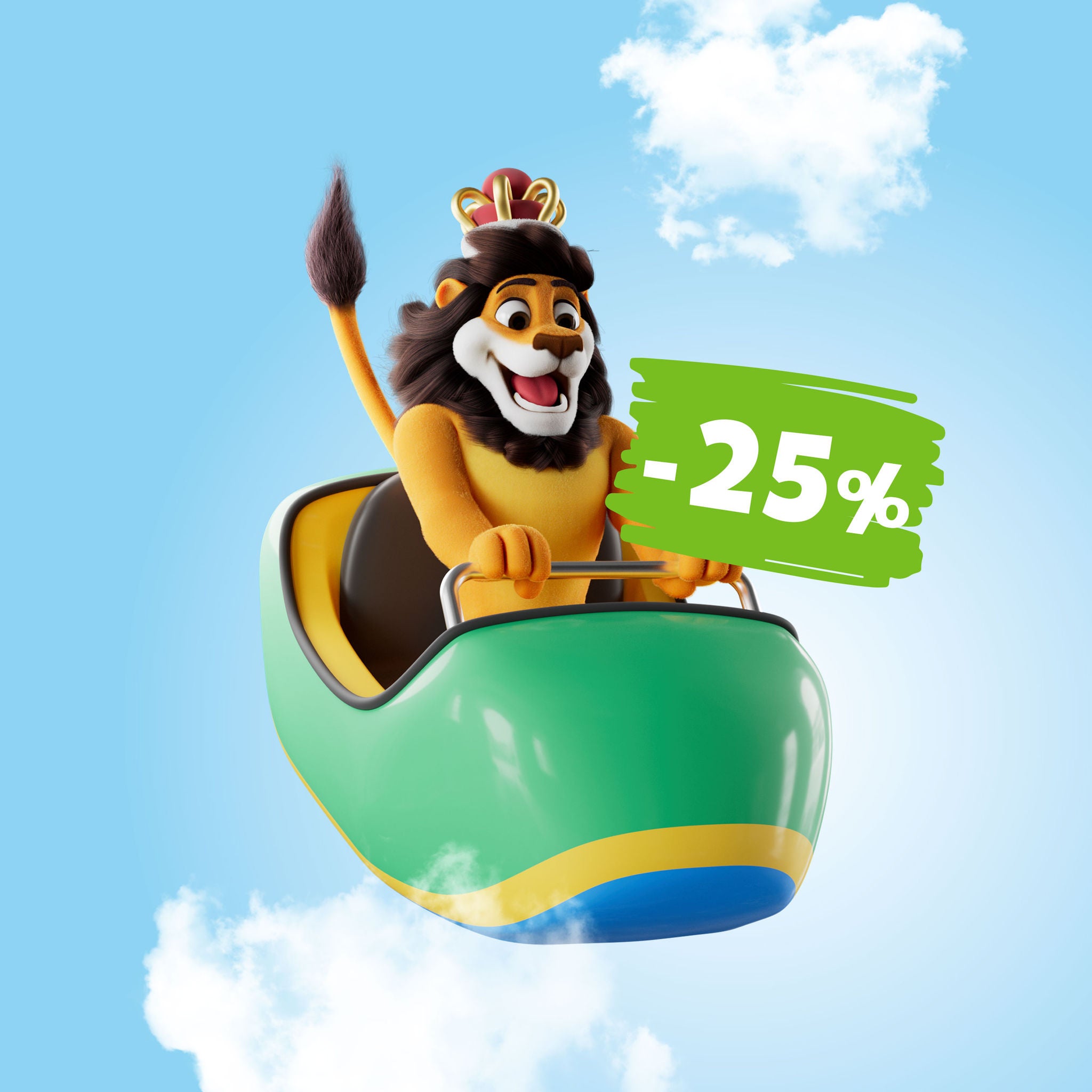 Koning Leeuw houdt een bord vast met min 25 procent op.