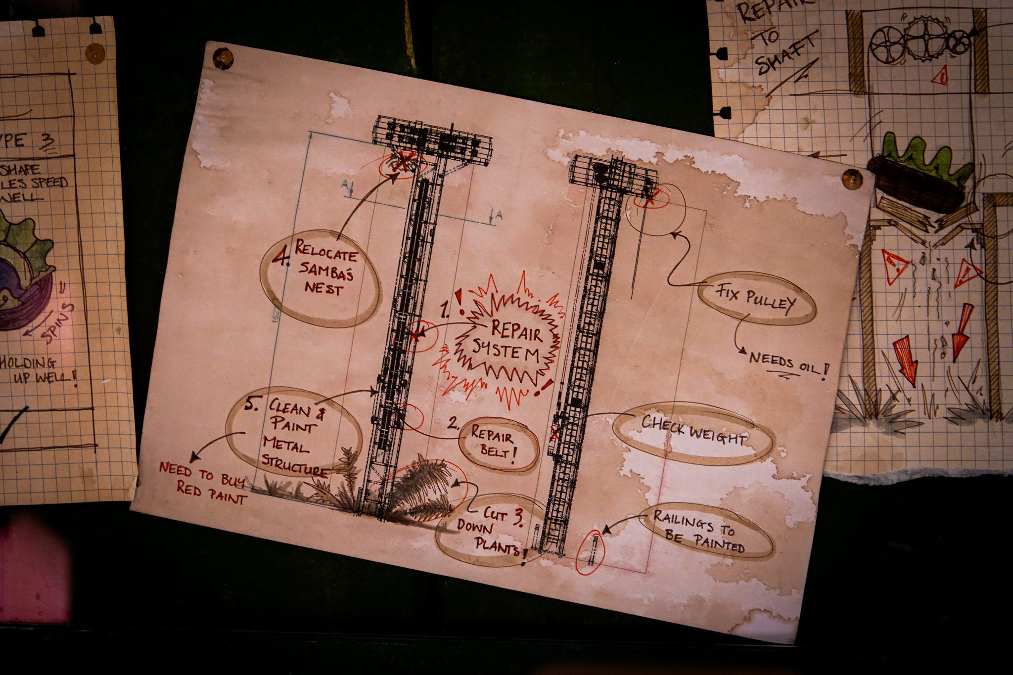 Technische tekening van de verticale lift als Amazonia decoratie.