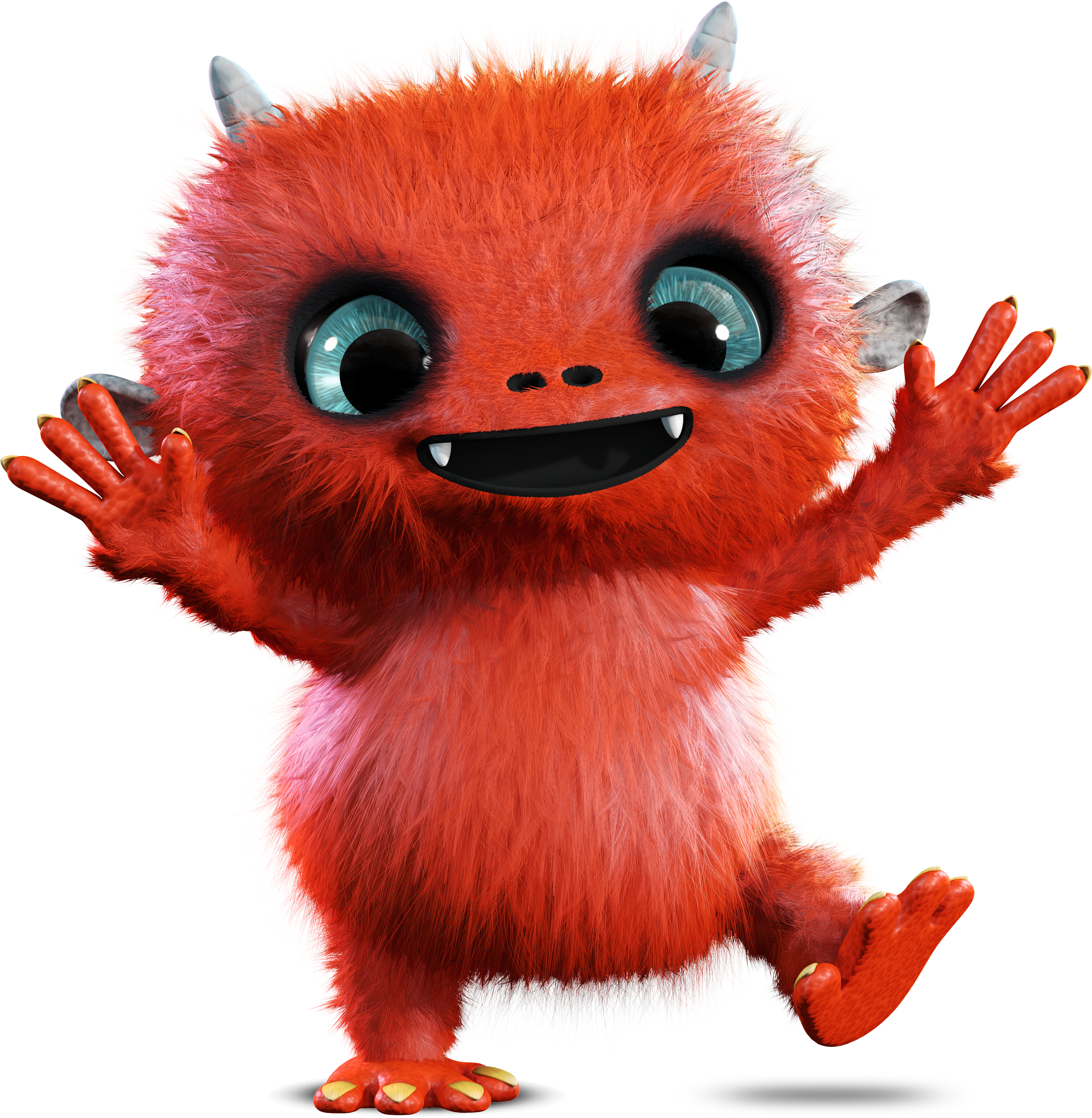 Monstertje Frankie steekt zijn armen omhoog.