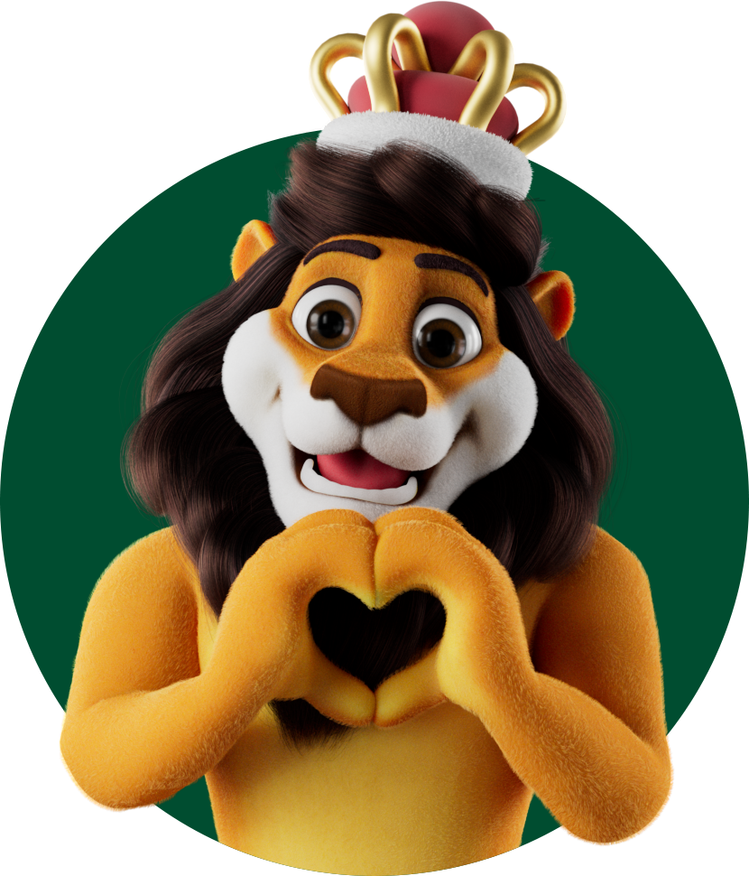 Koning Leeuw duim omhoog uit bol.